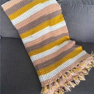 Striped Crochet Throw Blanket - Yellow, Brown, Cream